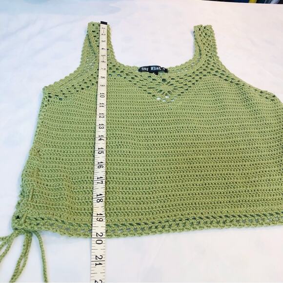 NWT Say What? Boho Goddess Green Crochet Sleeveless Top Adjustable Side Ties - Picture 9 of 16